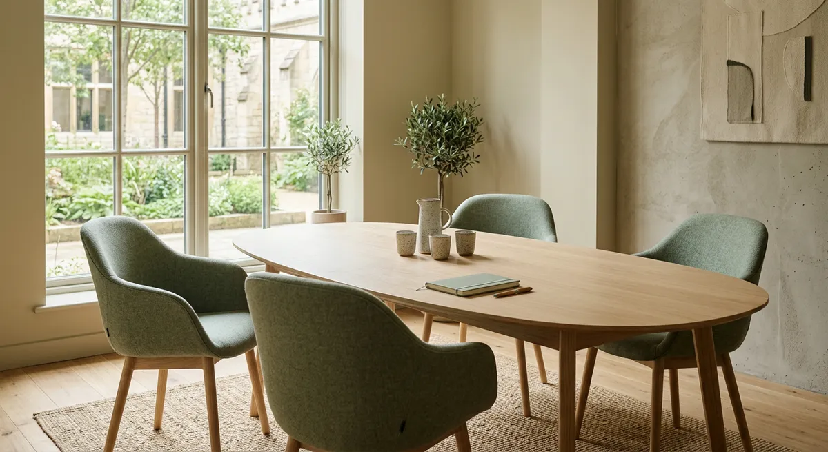 Trois chaises autour d'une table de réunion claire