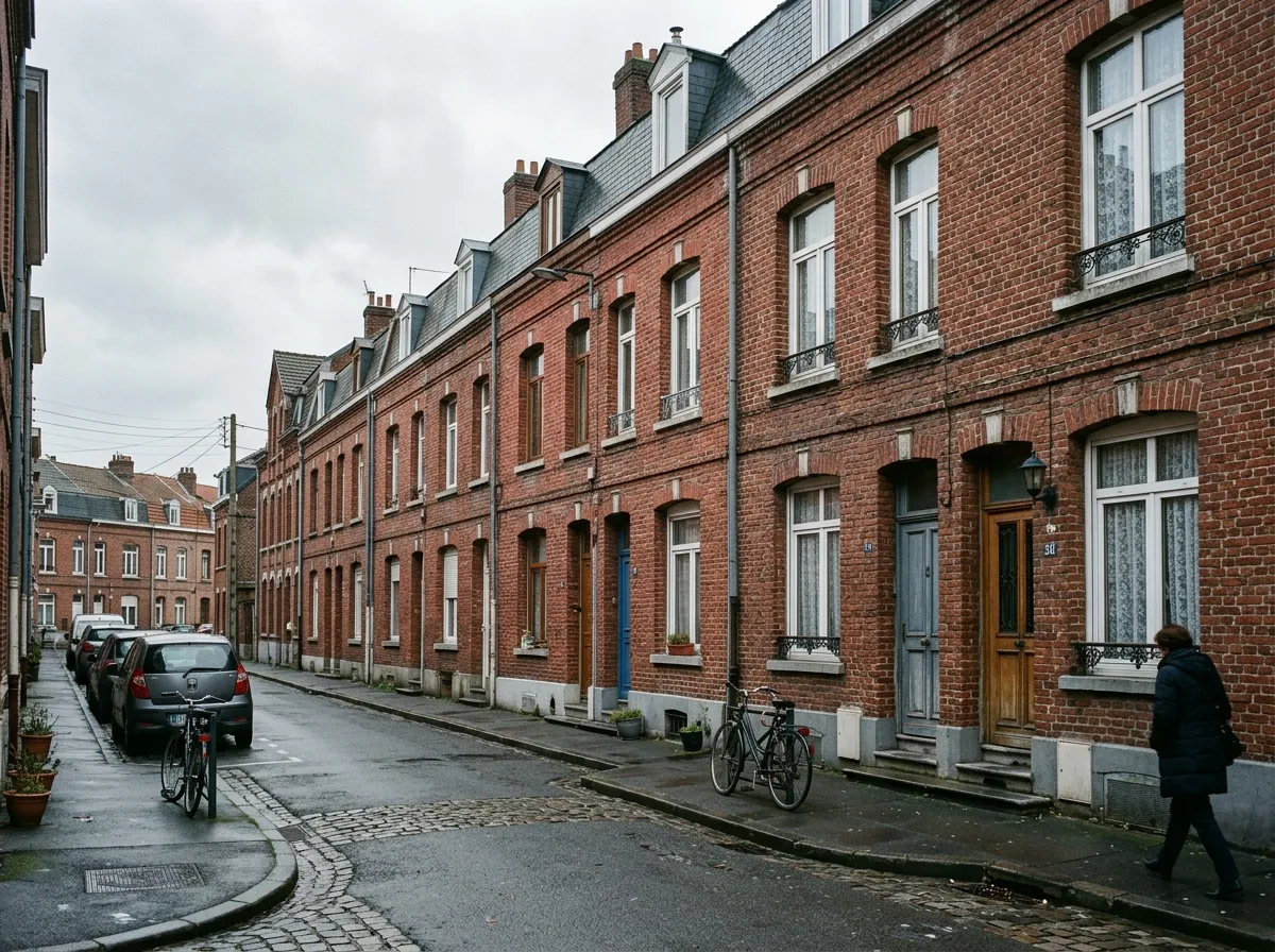 Maisons lilloises en brique rouge, rue typique
